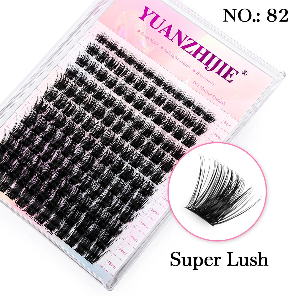 YUANZHIJIE DIY Cluster Eyelash Extension 12lines Dovetail Segmented Lashes Natural Lighter Bundle Makeup Supplies