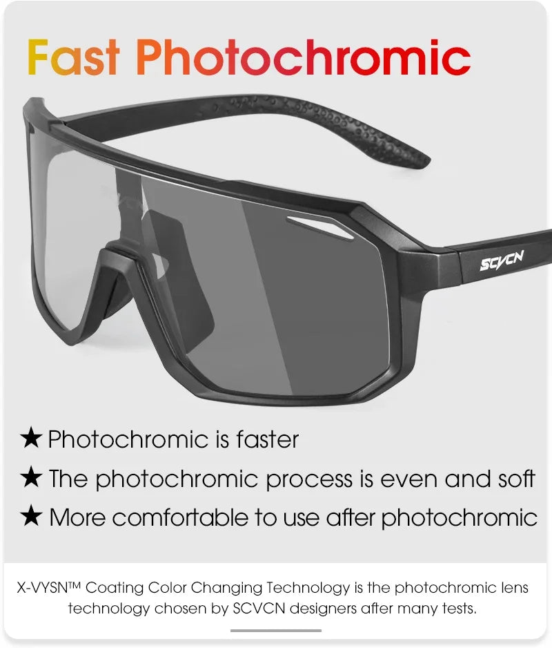 SCVCN New Photochromic Cycling Glasses Motorcycle Bike Riding Outdoor Sport Cycling Sunglasses Men Women Hiking UV400 Goggles