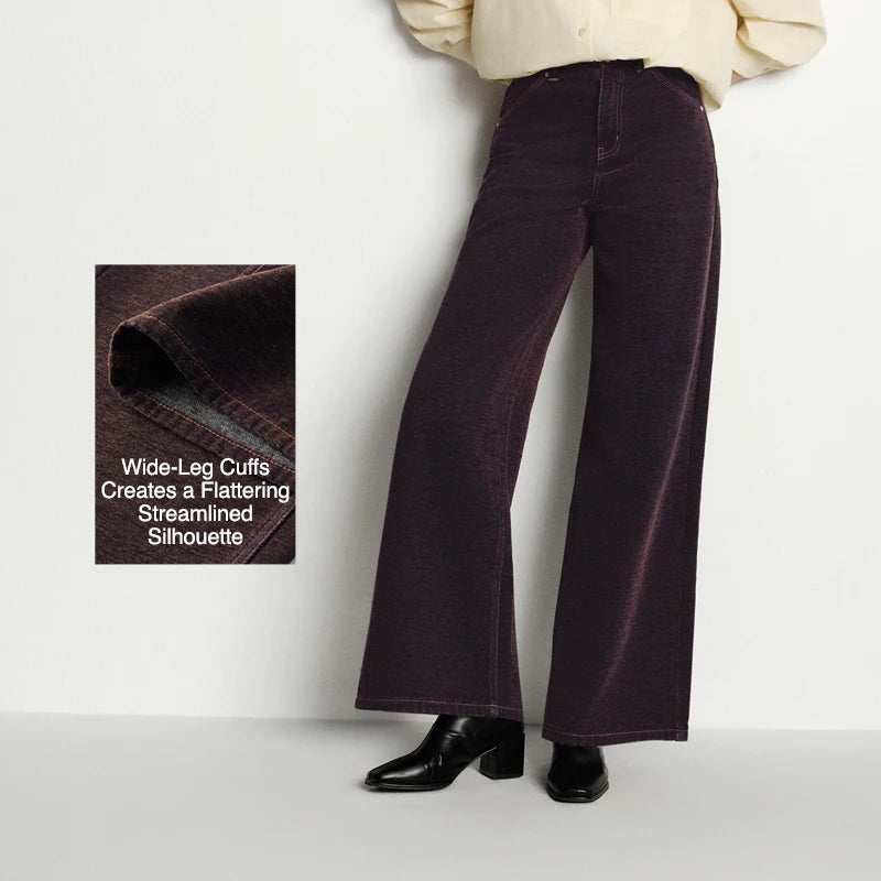 Semir Jeans Women Maillard Flocked Long Pants Cool Style 2025 New Winter Fleece Lined Loose Wide Leg Retro Women's Clothing