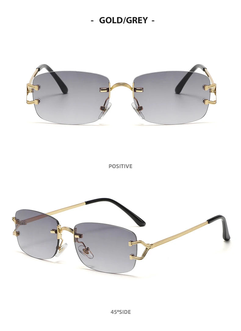 New Small Narrow Rimless Sunglasses Fashion Frameless Rectangle Tinted Lens Eyewear 90s Glasses for Women Men