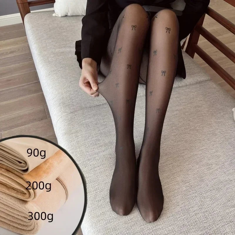 Warm Tights For Women Winter Fleece Leggings Thermal Stockings Woman Insulated Printed Pantyhose Skin Effect Sock Pants