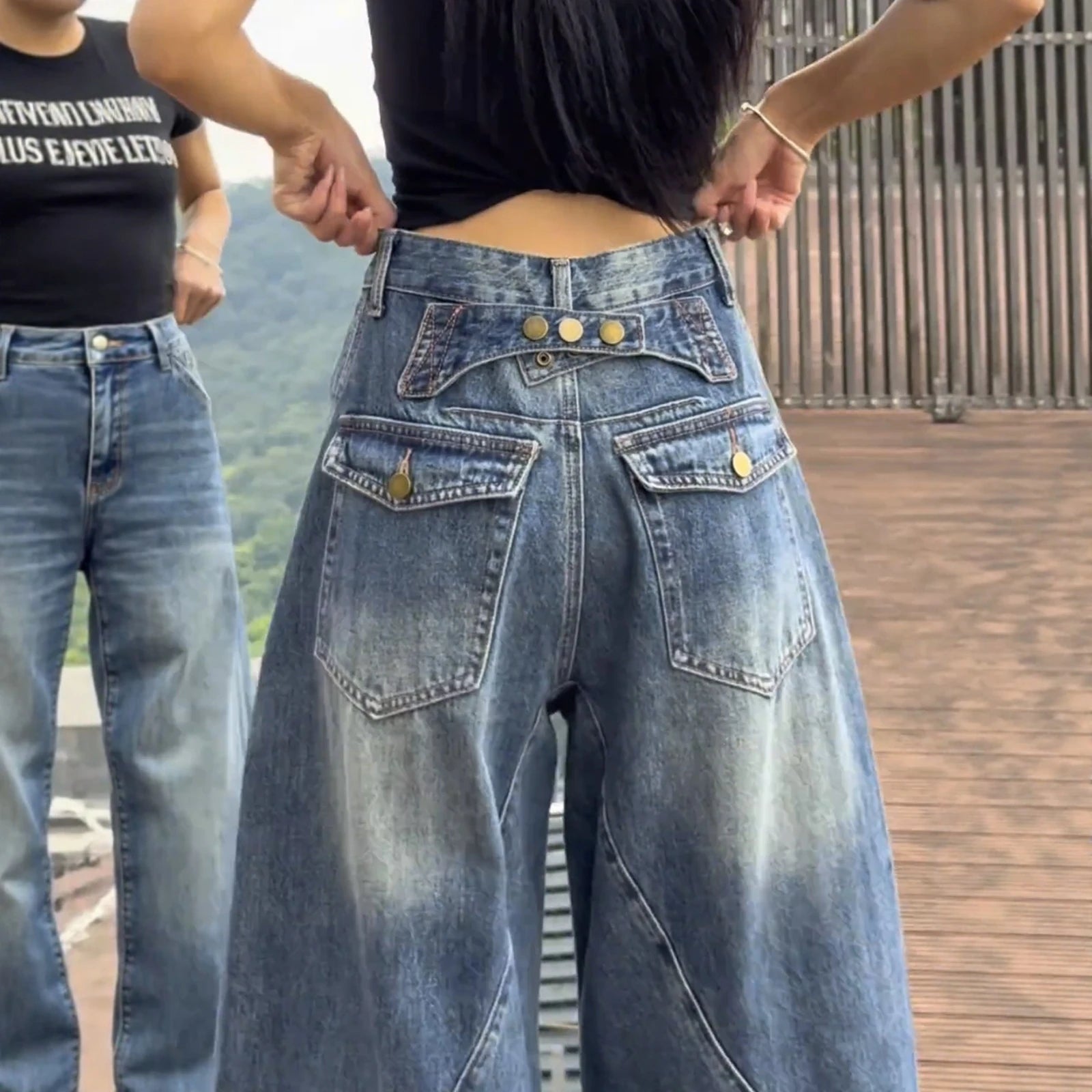High Waist Wide Leg Jeans Women's Thin Denim Pants Loose Fit Straight Full Length Jeans plus Size Casual Sle