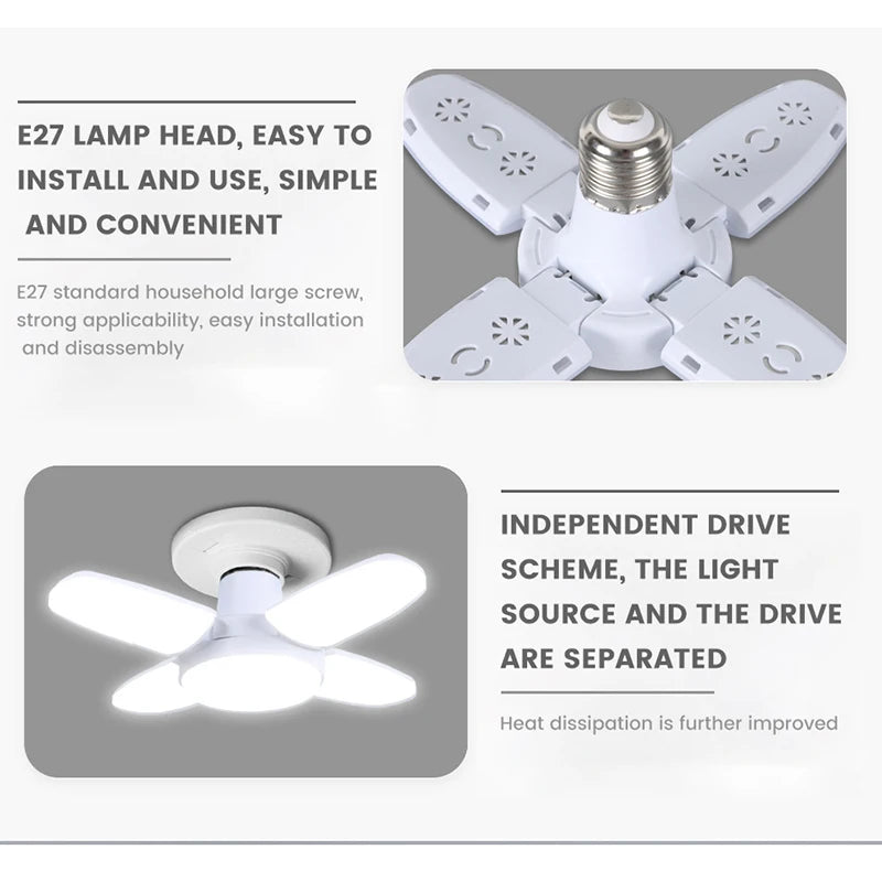 E27 Fan Shape Foldable LED Bulb AC220V/110V Deformation for Home Ceiling Light Warehouse and Garage White Light6500K Bulb