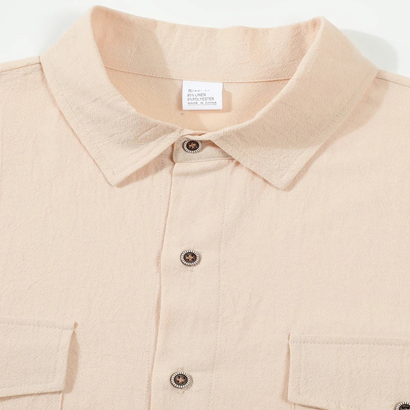 Men's Linen Casual Short Sleeve Shirt Lapel Collar Button Lightweight Breathable Summer Daily Beach Vacation Work Shirt for Men