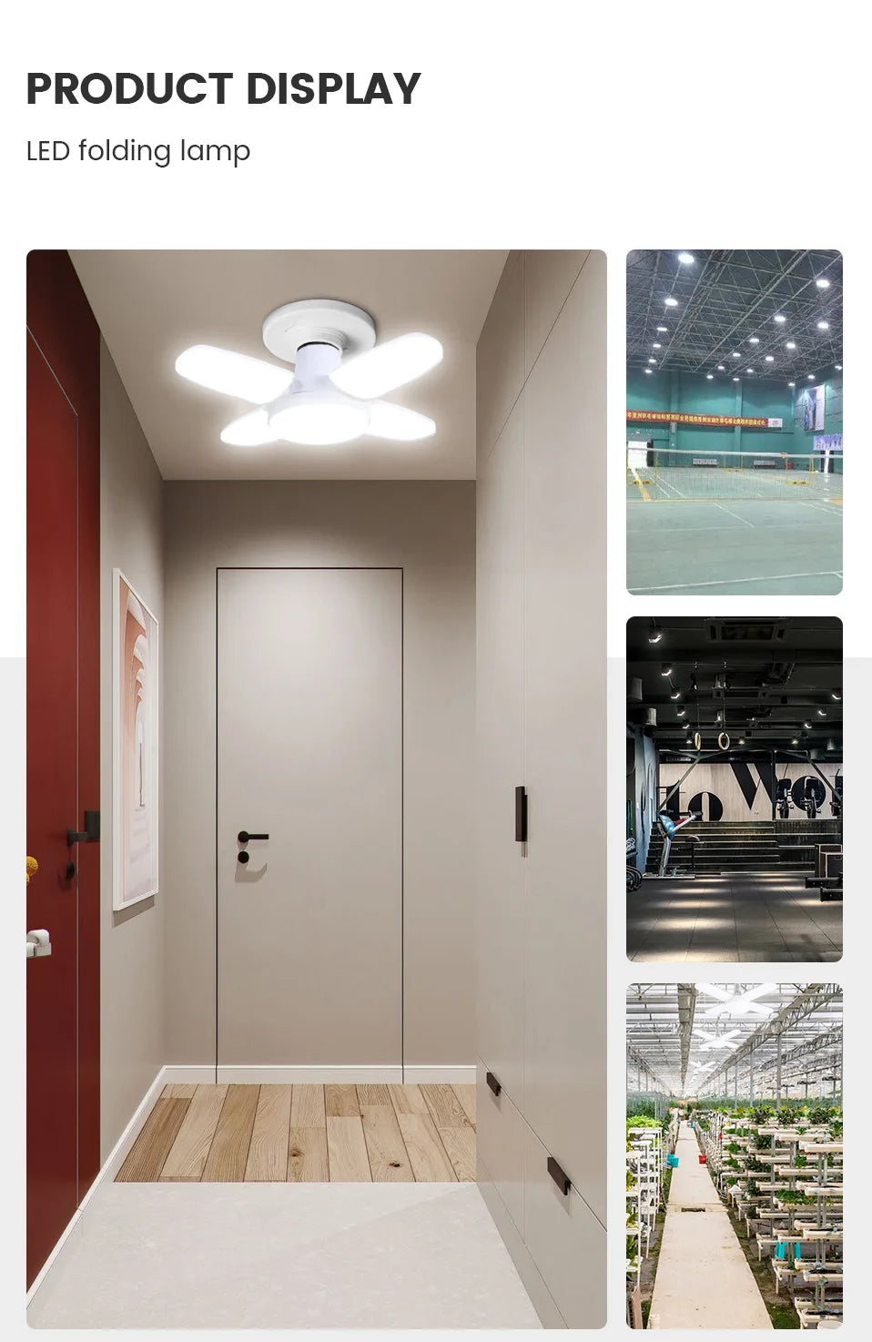 E27 Fan Shape Foldable LED Bulb AC220V/110V Deformation for Home Ceiling Light Warehouse and Garage White Light6500K Bulb