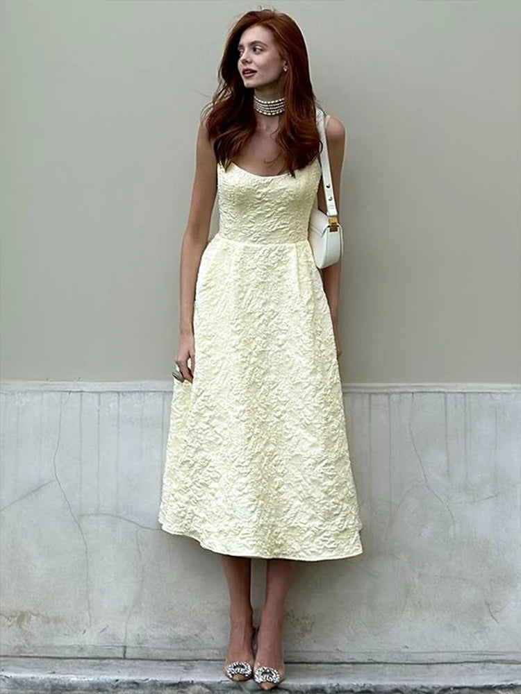 Women A-Line Dresses New Summer Solid Sexy Backless O-Neck Low Chest Sling Maxi Dress Streetwear Fashion Casual Slim Lady Dress
