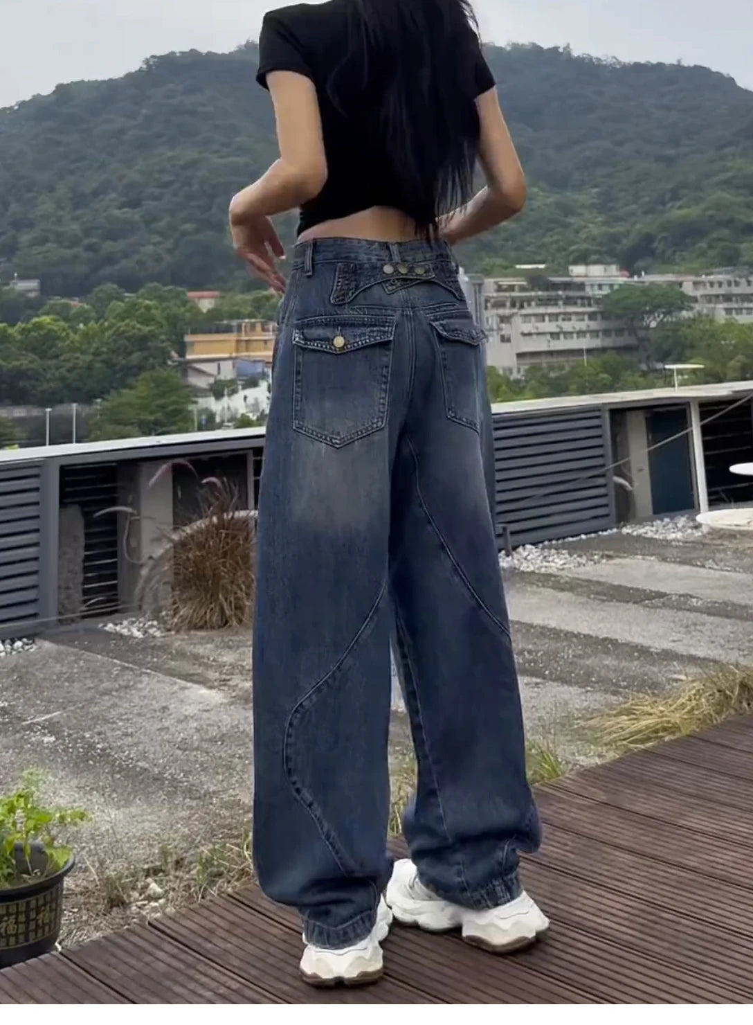 High Waist Wide Leg Jeans Women's Thin Denim Pants Loose Fit Straight Full Length Jeans plus Size Casual Sle