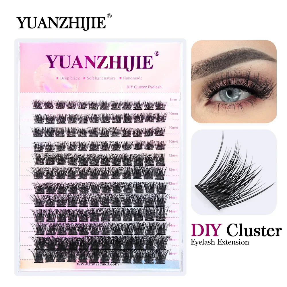 YUANZHIJIE DIY Cluster Eyelash Extension 12lines Dovetail Segmented Lashes Natural Lighter Bundle Makeup Supplies