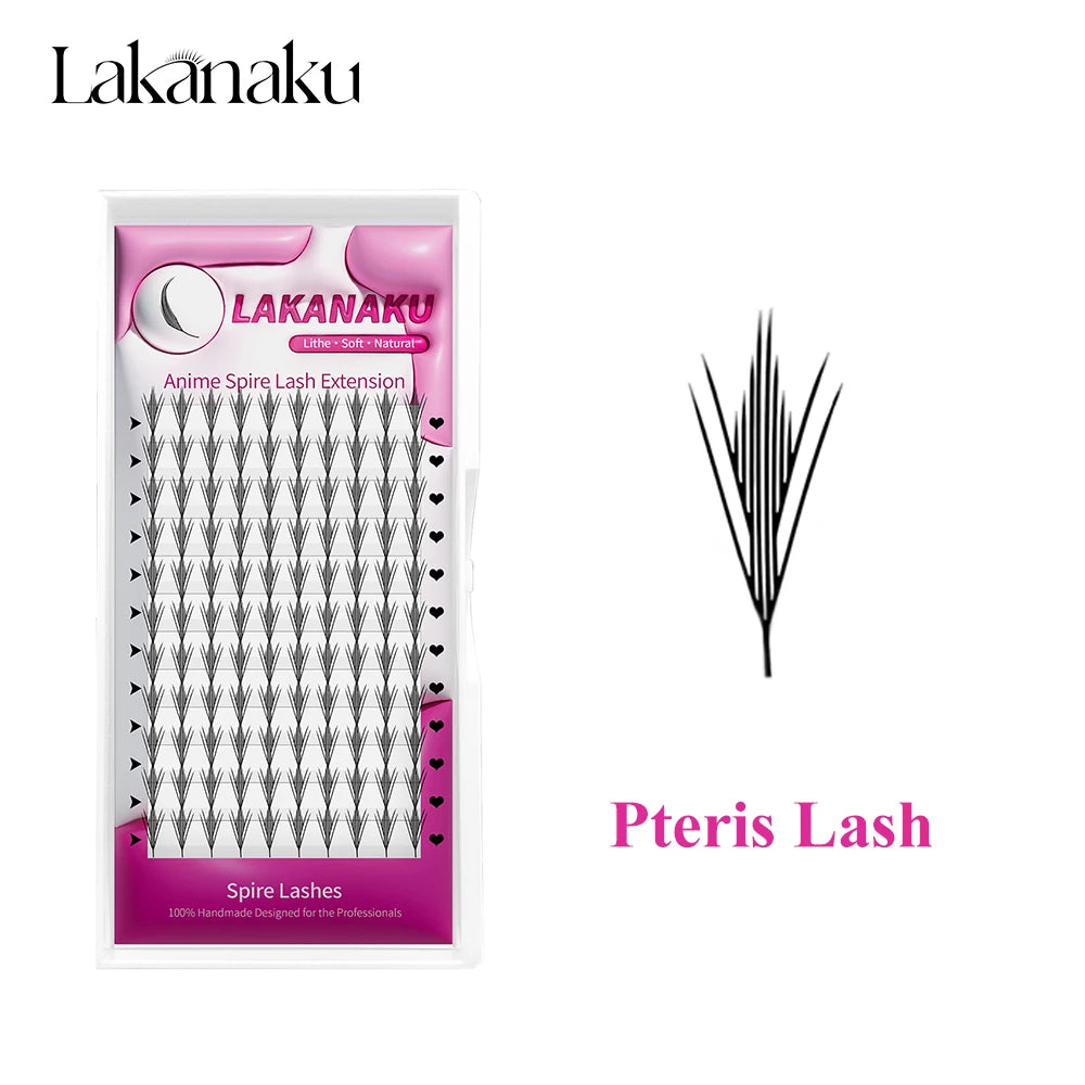 LAKANAKU Narrow Spire Eyelashes Extension Anime Lashes Spire Clusters Manga Style Feather Lightweight Premade Fans Extension