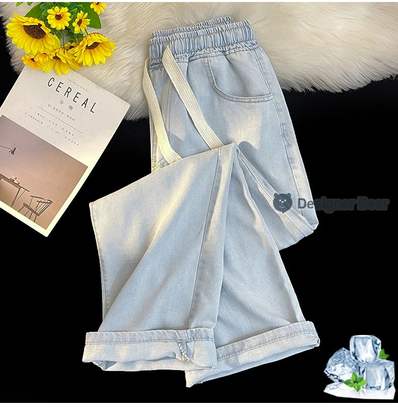 2026 New Spring Summer Men's Baggy Jeans Lyocell Fabric Wide Leg Pants Drawstring Trousers Male City Boy Plus Size S-4 5XL Y2K