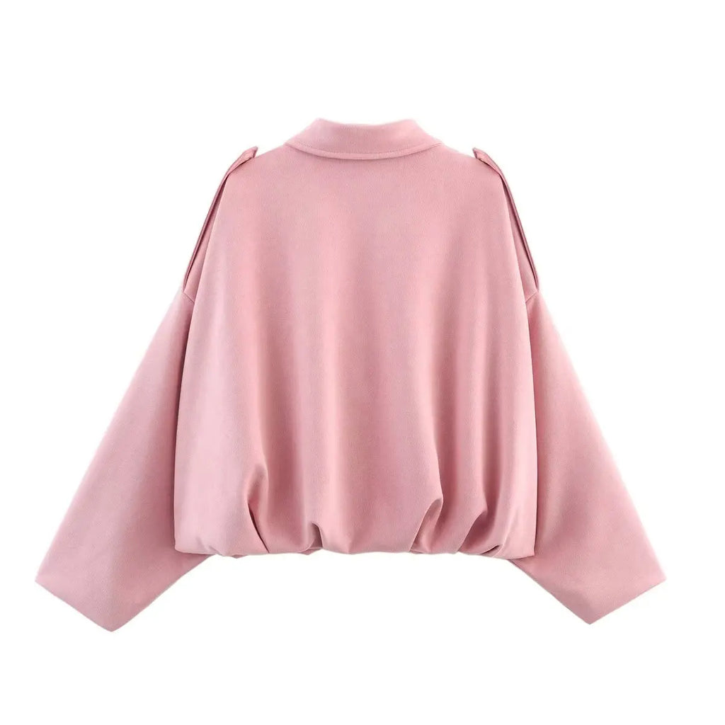 YENKYE New 2025 Women Suede Textured Bomber Jacket Long Sleeve Lapel Collar Loose Coats Casual Female Outerwear Chic Tops