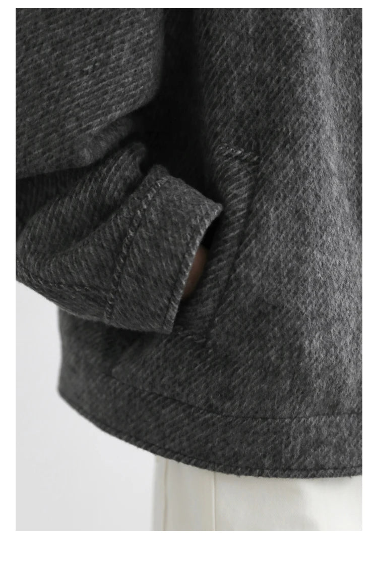 CHIC VEN Women Short Woolen Coat New Stand Up Twill Texture Single Breasted Ladies Jacket Retro Woman Outwear Autumn Winter 2025