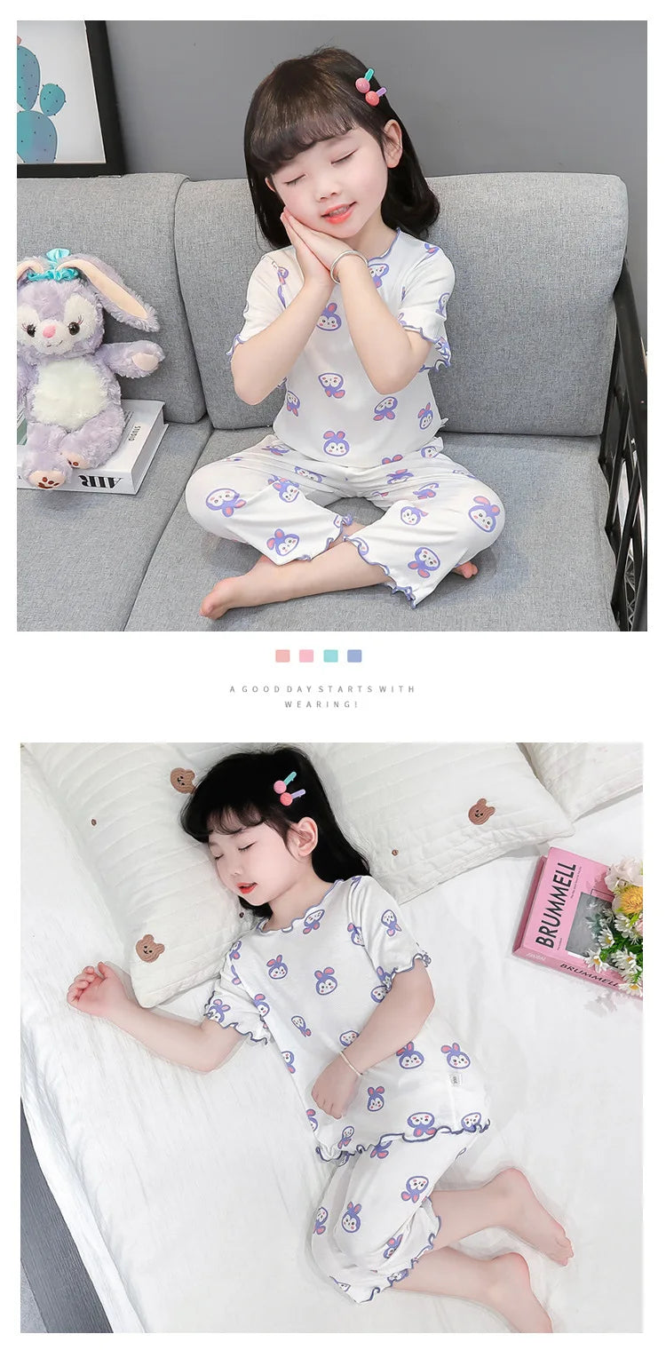 Baby Pajamas Sets Cotton Child Pajamas Toddler Summer Sleeveless Baby Nightwear Pyjamas Kids Cartoon Homewear Clothes