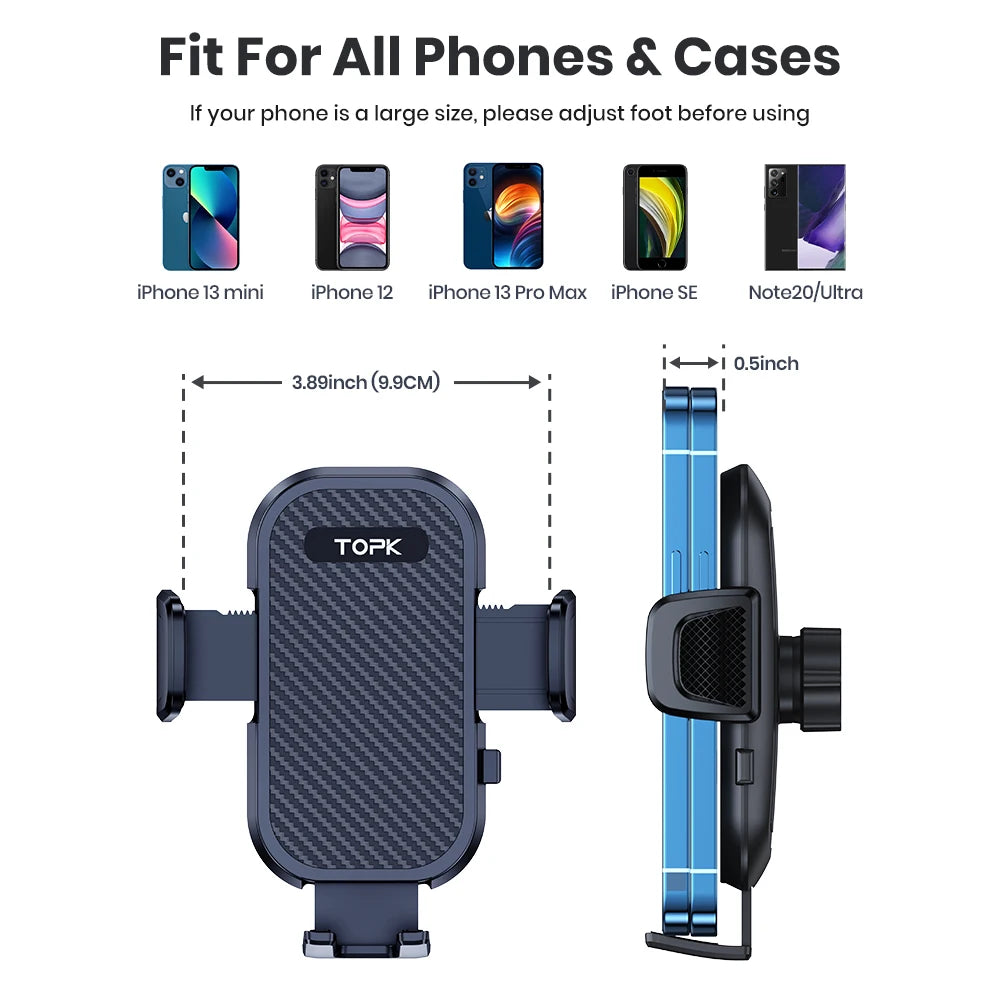 TOPK Car Phone Holder Air Vent Mount for Big Phones & Thick Cases | Hands-Free Clamp Cradle for iPhone, Samsung, All Smartphones