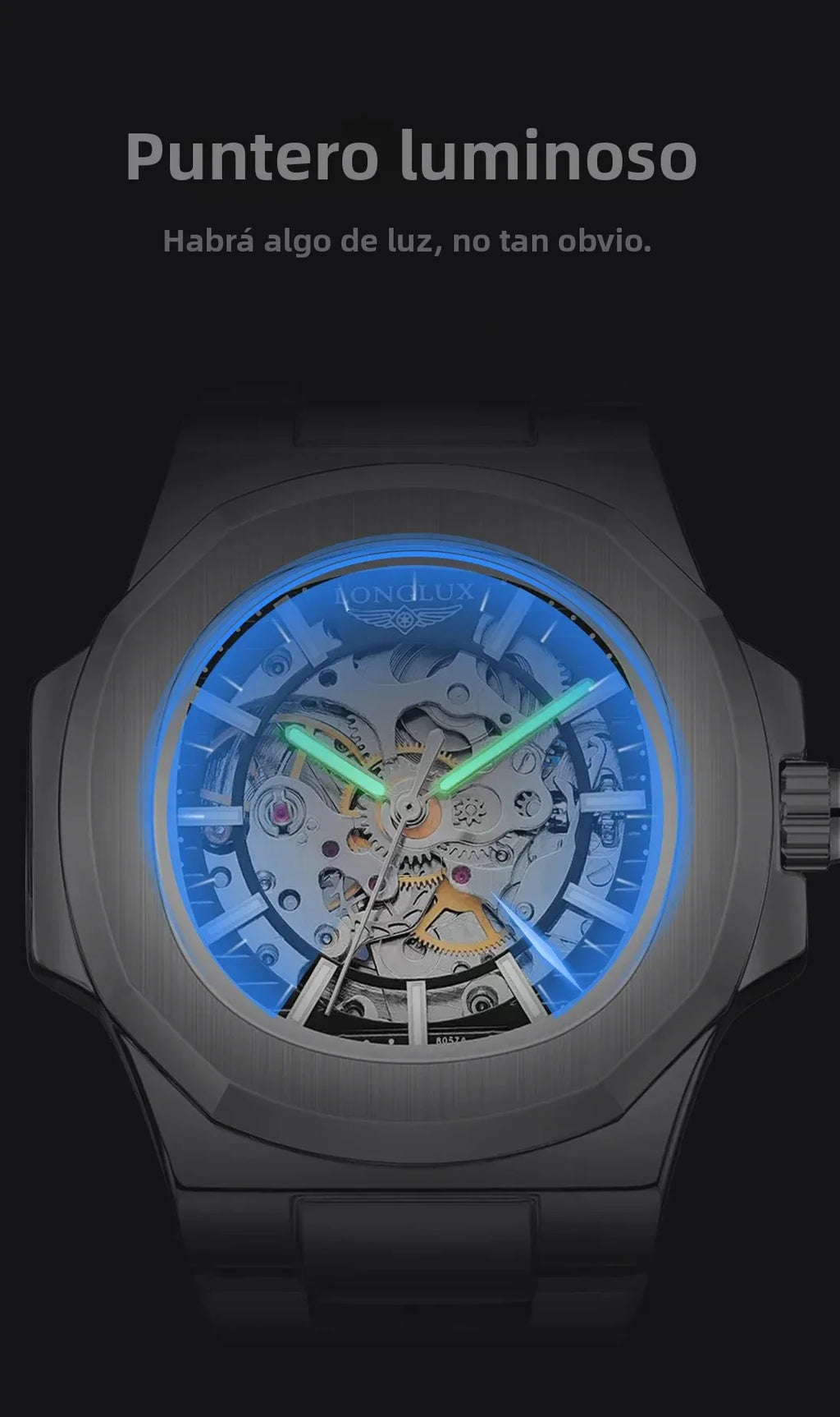 LONGLUX Men automatic mechanical watch luxury watches waterproof skeleton business cheap wholesale stainless steel gift watch