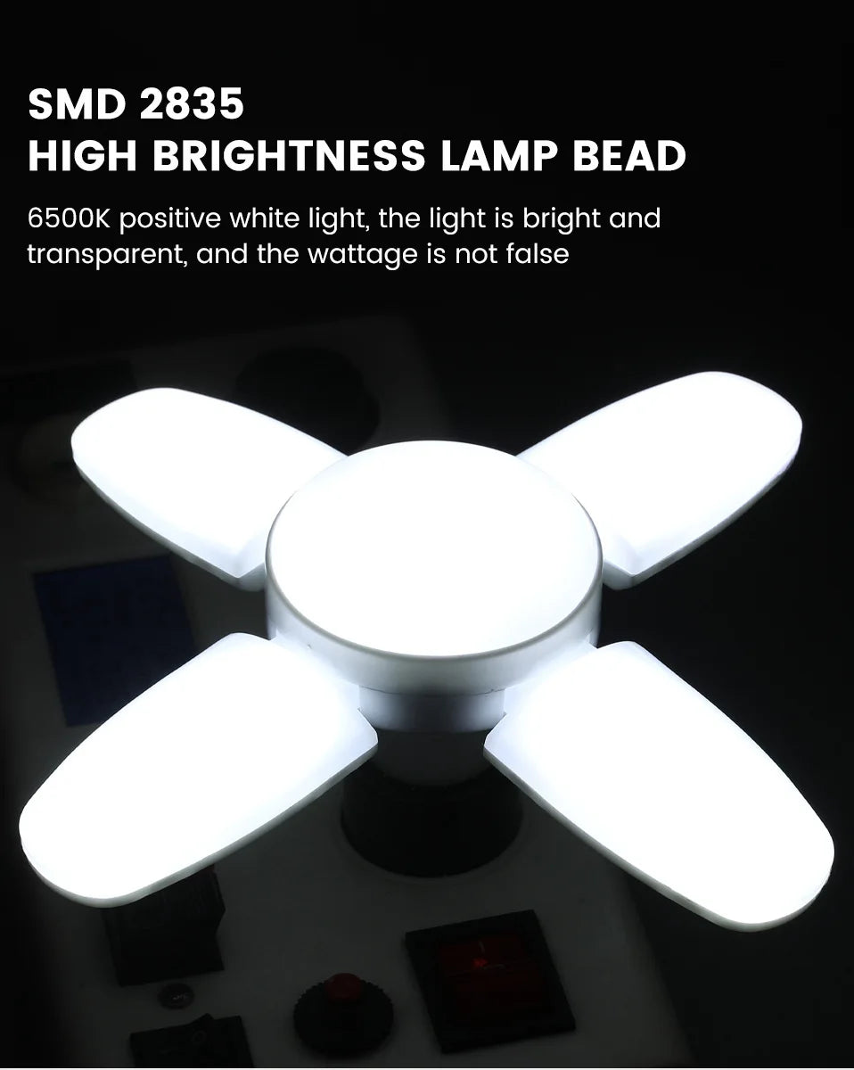 E27 Fan Shape Foldable LED Bulb AC220V/110V Deformation for Home Ceiling Light Warehouse and Garage White Light6500K Bulb