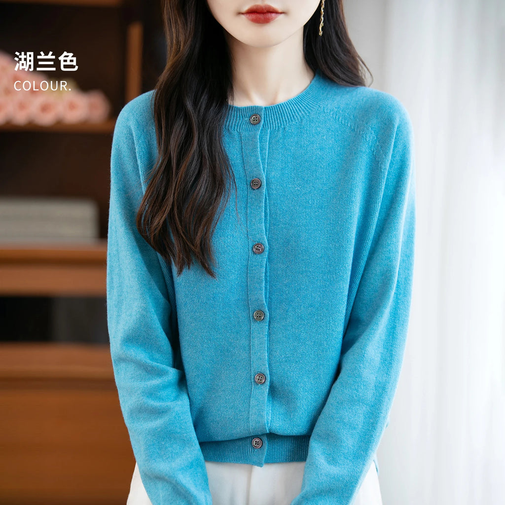 Classic Merino Wool Woman Sweater Basic Female Autumn Winter Knitted Cardigan Elegant Ladies Cashmere Long Sleeve Clothing Tops