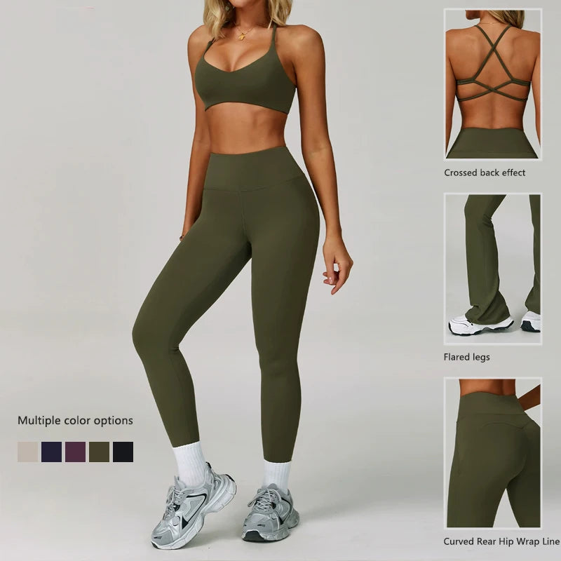 Hearuisavy Women's Running Comfort 2Pcs Sports Pants Set High Waist Push Up Workour Sportswear Casual Cycling Jogging Yoga Bras