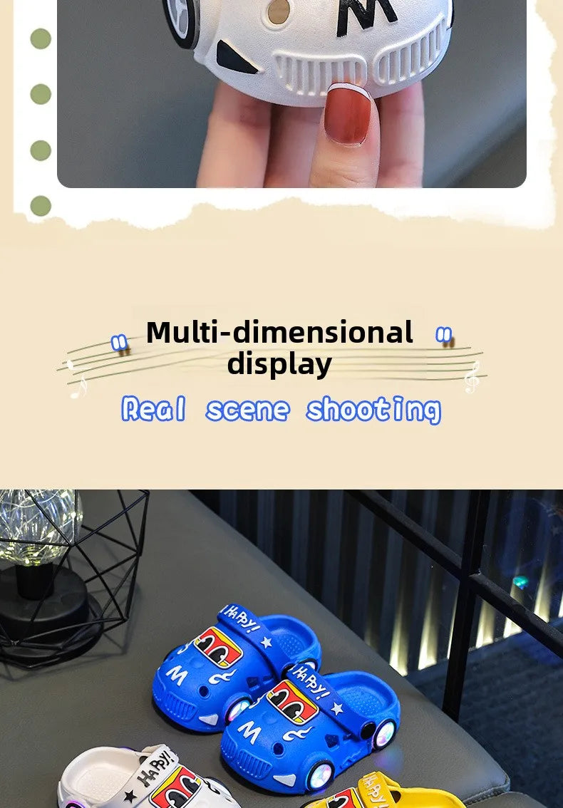 Children's Slippers 2026 Summer New Boys' Car Shaped Wheels Will Light Up Anti Slip Soft Bottom Baby Beach Slippers