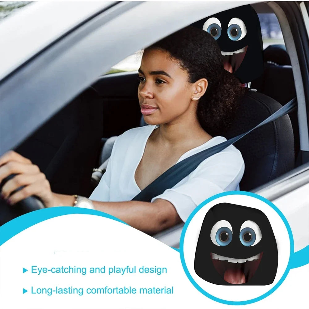 2PCS Double-sided Printed Smiling Face Car Headcase, Cute Fun Car Interior Personalized Decoration