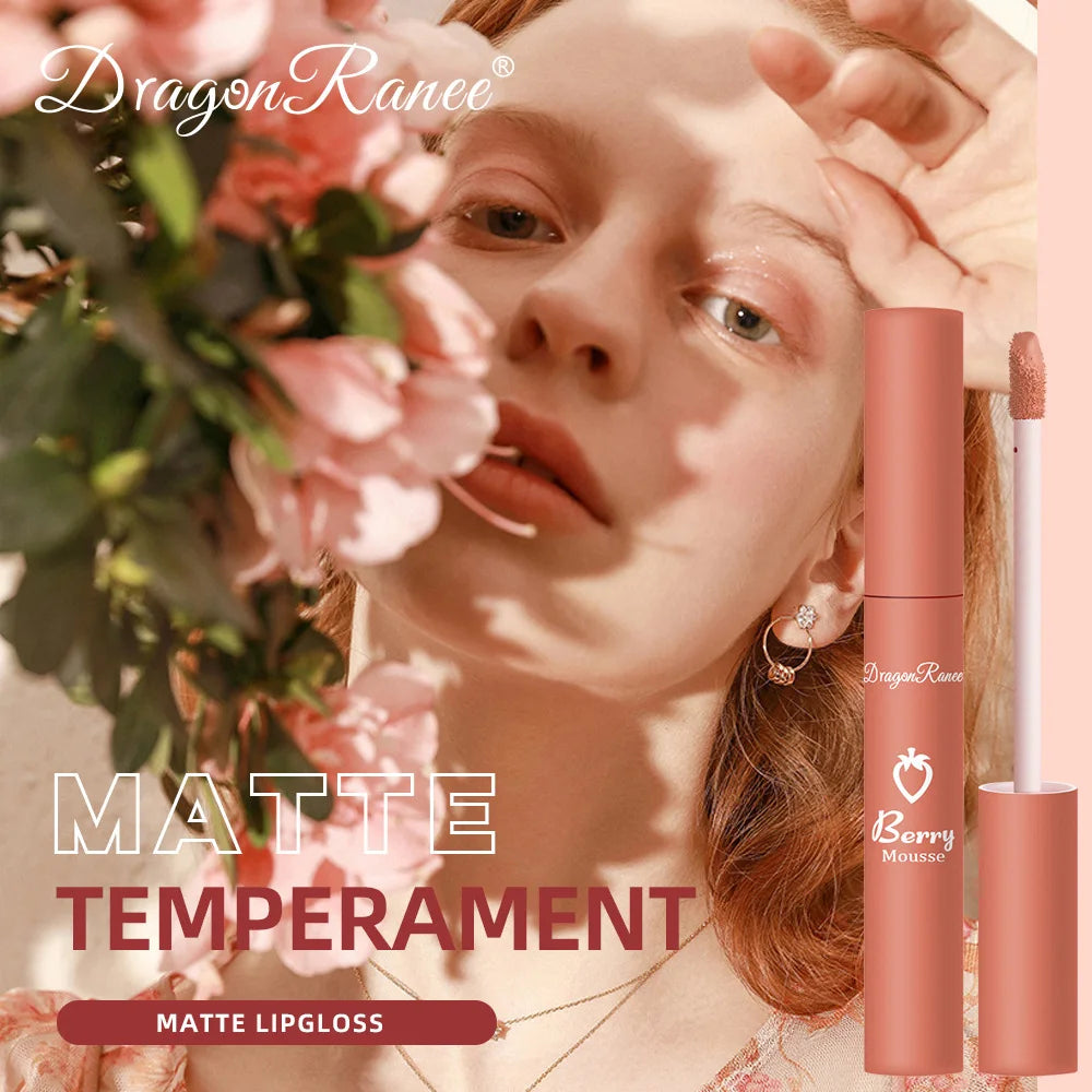 Dragon Ranee 12 Color Matte Lip Gloss Velvet Texture Waterproof Moisturize Lip Gloss Lasting Non-stick Cup Fashion Cosmetics 5ml