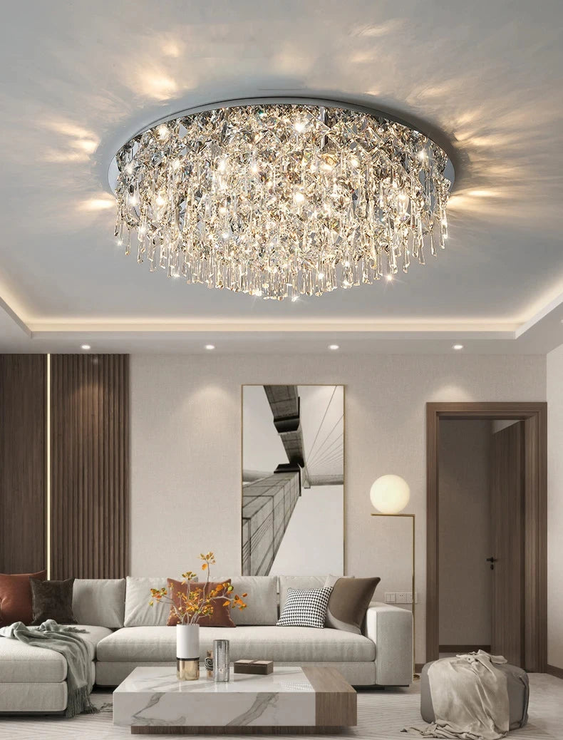 Modern Minimalist LED K9 Crystal Chandelier Ceiling Pendant Suspend Lights Home Decoration Lamp Dining Room Living Villa Bedroom