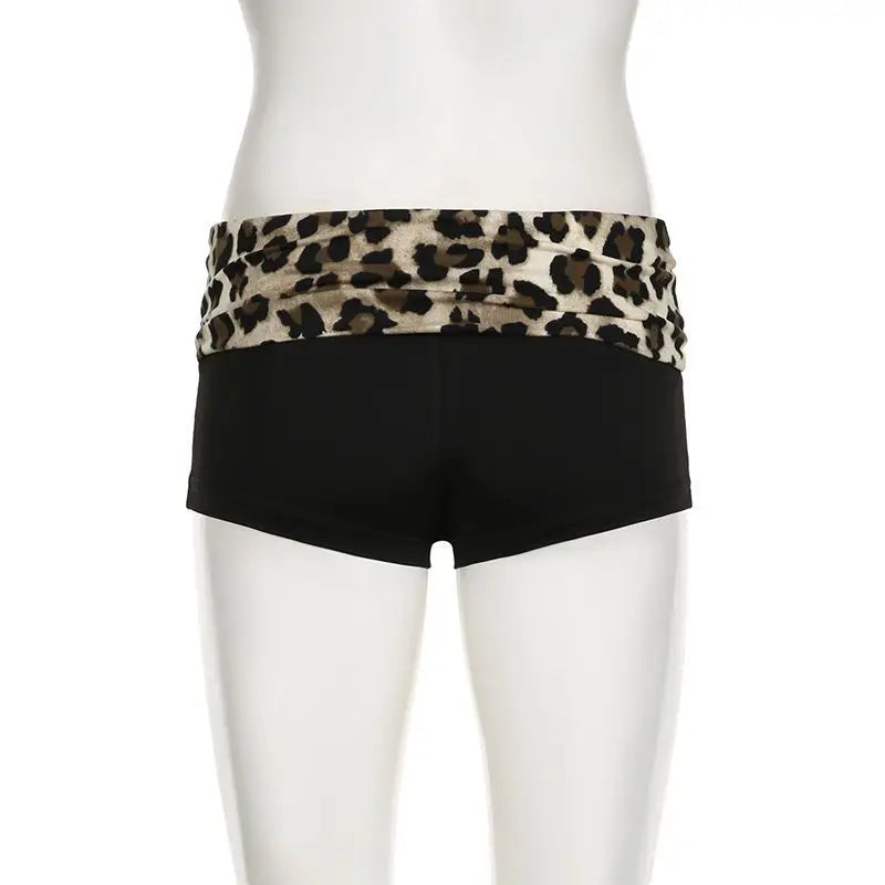Contrast Patchwork Leopard Low Waist Slim Sexy Booty Shorts Womens Baddie Outfits
