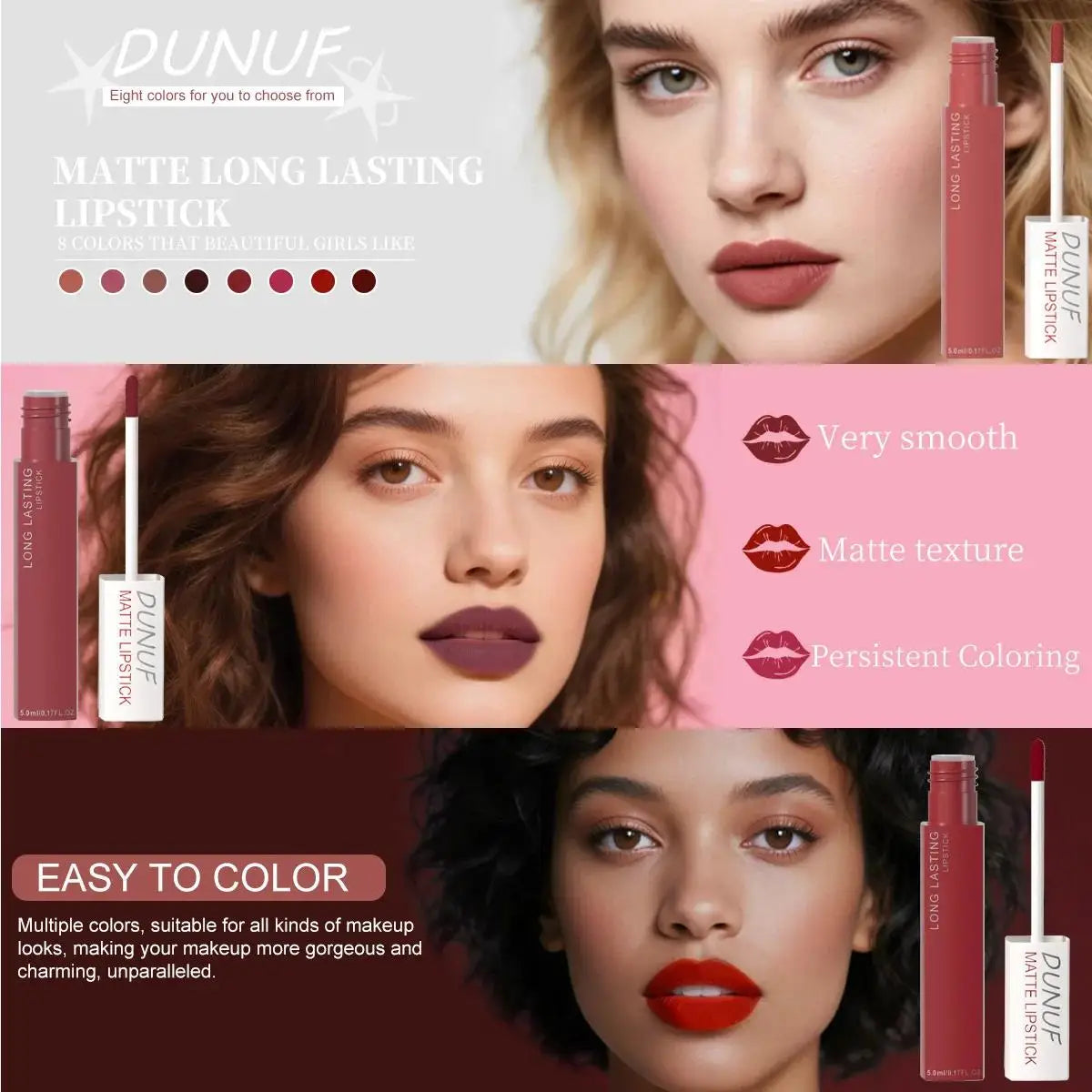 Matte Liquid Lipstick Set 8 Pieces Waterproof Non Transfer Lip Glaze Long Wearing Smudge Proof Lip Gloss