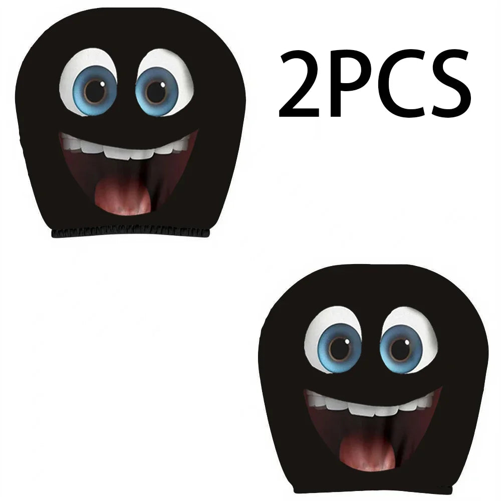 2PCS Double-sided Printed Smiling Face Car Headcase, Cute Fun Car Interior Personalized Decoration