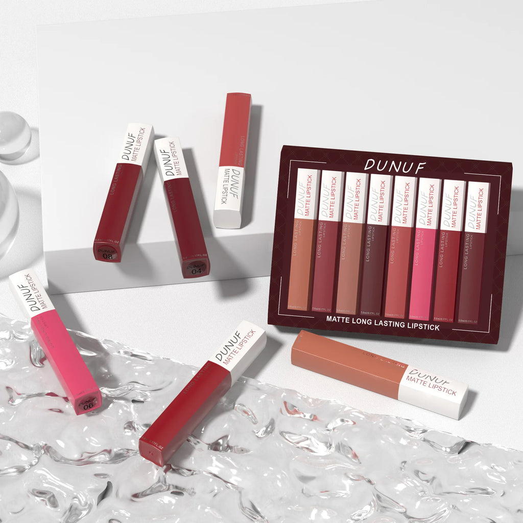 Matte Liquid Lipstick Set 8 Pieces Waterproof Non Transfer Lip Glaze Long Wearing Smudge Proof Lip Gloss
