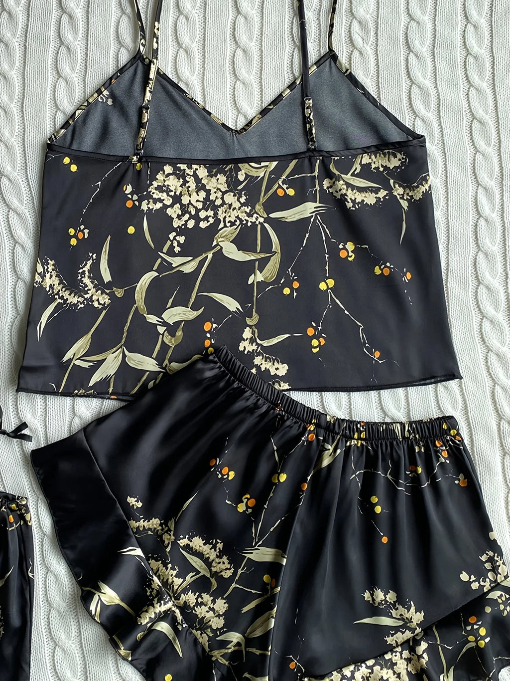Elegant Floral Print Cami Tops Ruffle Hem Shorts Pajama Set  Women's Sleepwear Loungewear