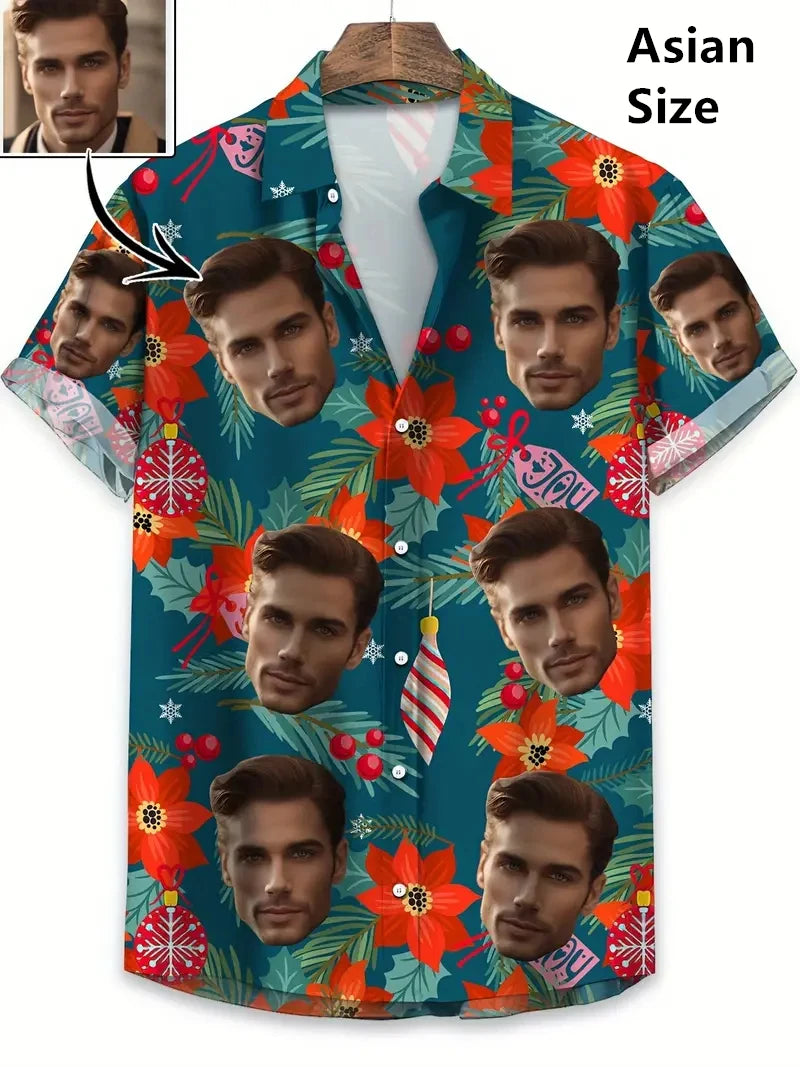 Face Photo Beer Shirts For Men Clothing Custom 3D Print Hawaii Beach Shirt Y2k Top 90s Vintage Clothes Lapel Short Sleeve Blouse