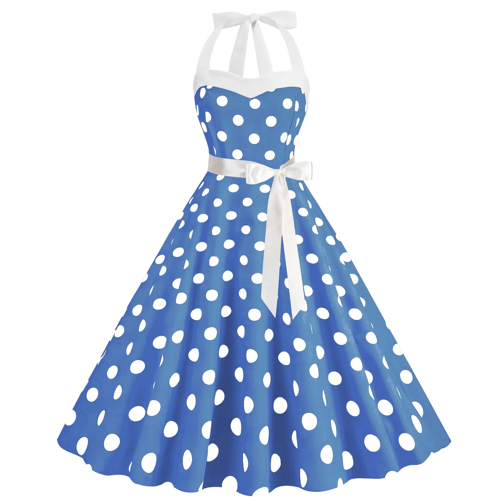 Elegant Women Pink Polka Dot Dress Summer Robe Hepburn 1950s 60s Vintage Sexy Halter Rockabilly Retro Party Dresses 2026 Vestido