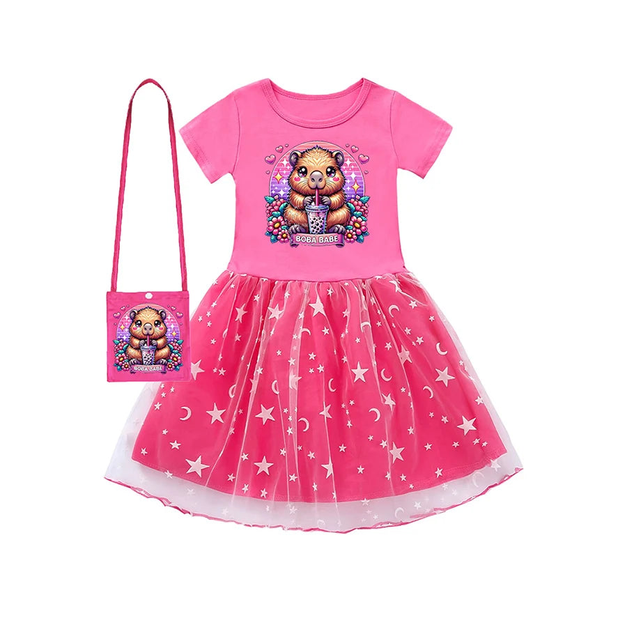Rainbow Capybara Party Dress for Baby Girl Wedding Dress Our Beloved Baby Fashion for Babies Checkered Children Dresses Coming