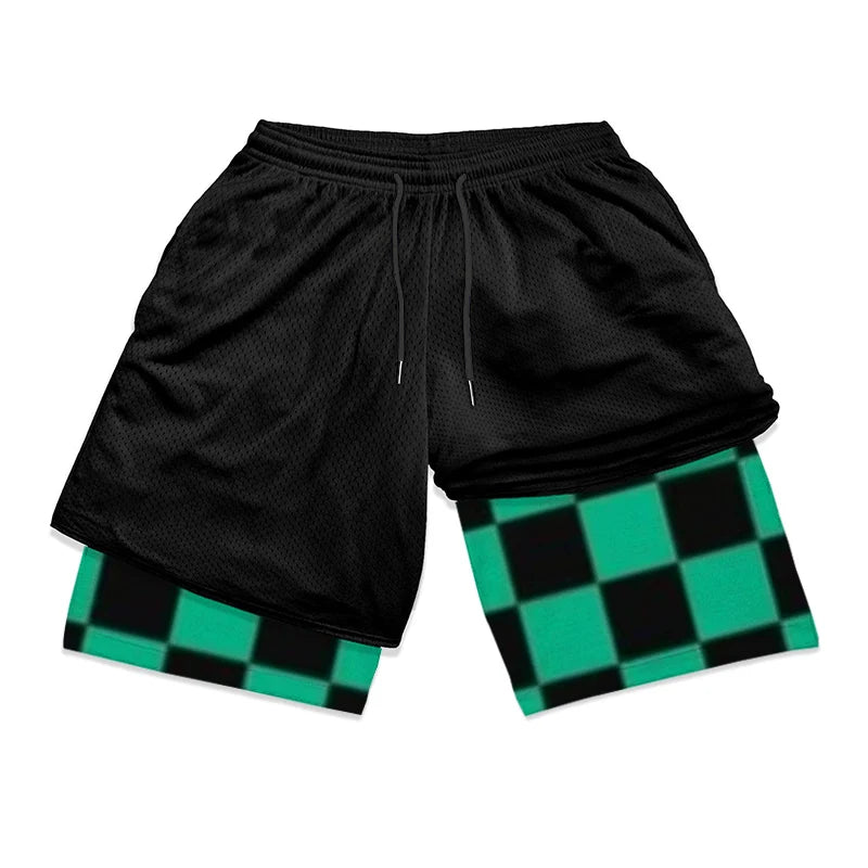2 in 1 Athletic Gym Shorts for Men Stylish 3D Print Shorts with Pockets Quick Dry Stretchy Summer Sports Fitness Running Jogging