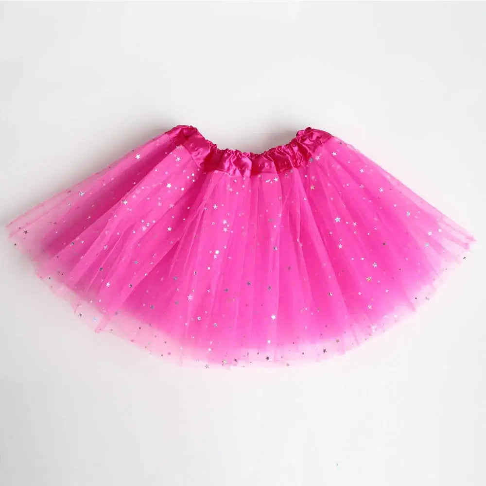 Kids Baby Star Glitter Dance Tutu Skirt For Girl Sequin 3 Layers Tulle Toddler Pettiskirt Children Chiffon 2-8T