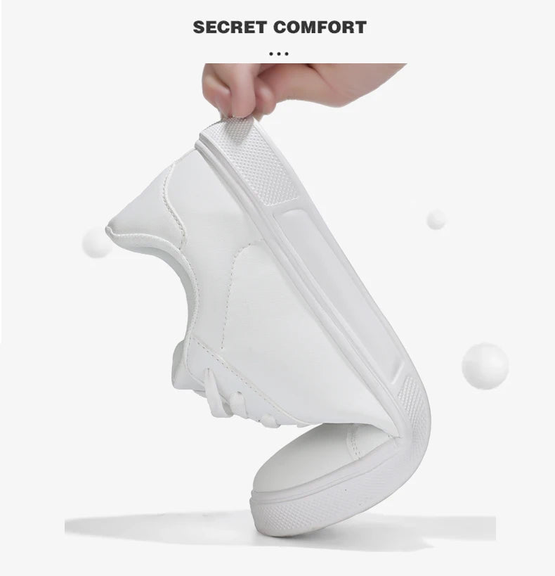 Business Casual Men's Shoes Soft Women Shoes Comfortable Casual PU Leather Shoes for Men Autumn Solid White Men Sneakers