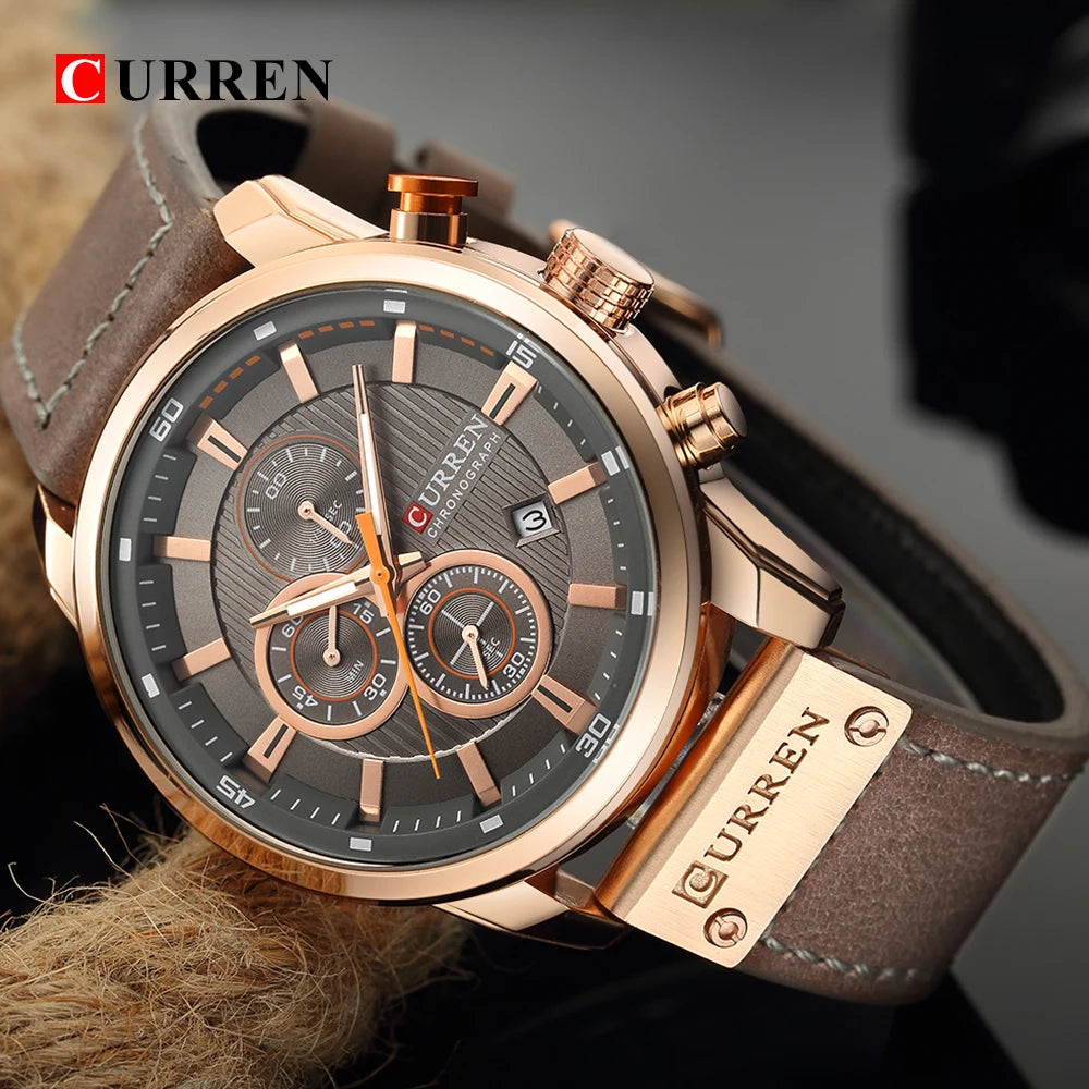 CURREN 8291 Mens Quartz Chronograph Watch Casual Leather Military Sport Fashion Gentleman Wristwatch