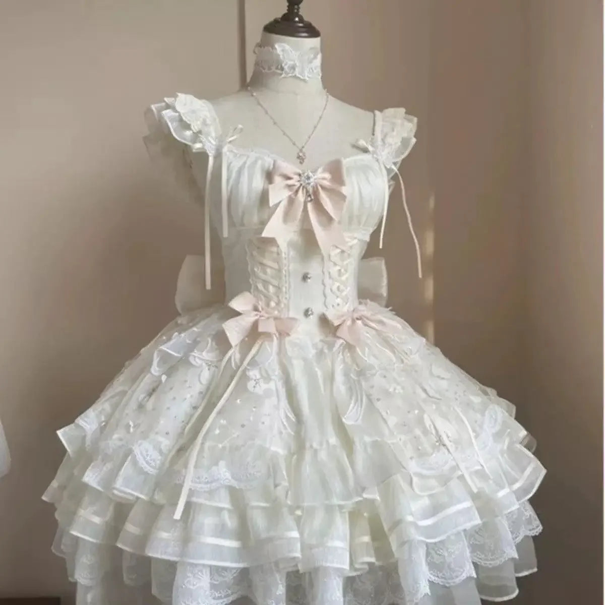 Gothic Red Lolita JSK Dress Women Spaghetti Strap Ruffle Tulle Skirt Chain Bow Decor High Low Hem Vintage Princess Party Dress