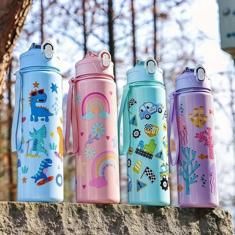 750ml Dinosaur Water Bottle For Kids Water Sippy Cup With Silicone Straw Leakproof Plastic Water Bottles Summer Kids Water Cup