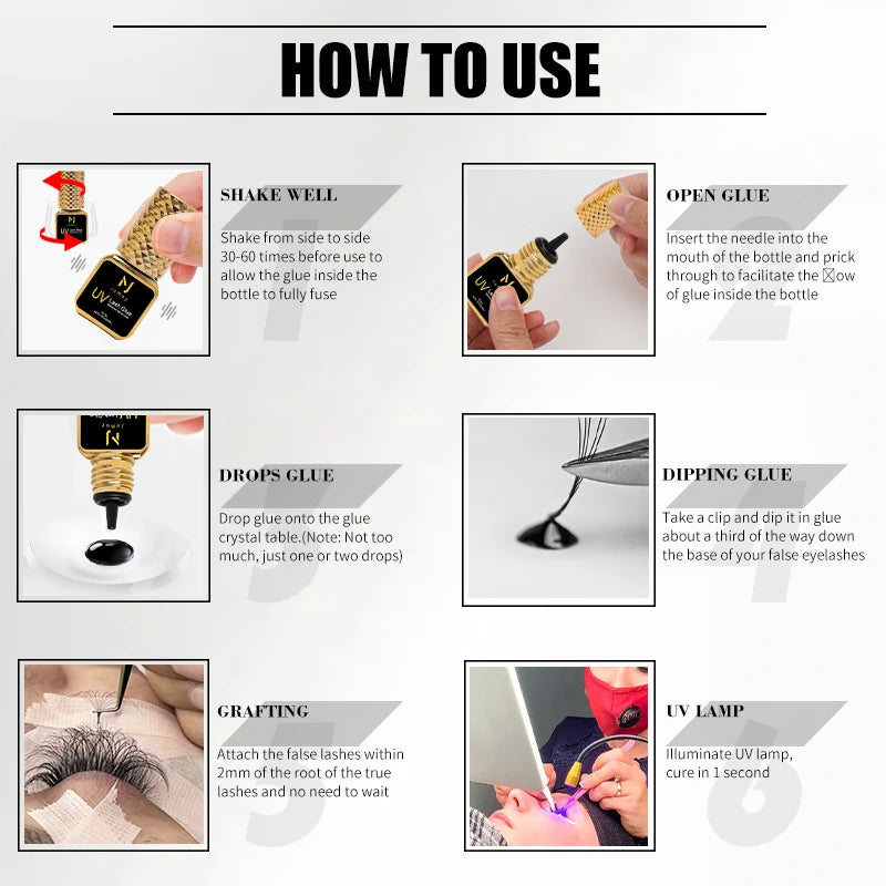 JOMAY 0.5Sec Eyelash Extension Glue Black Fast Dry UV Lashes Glue Black Eyelash Glue Lash Remover For UV Eyelash Extension