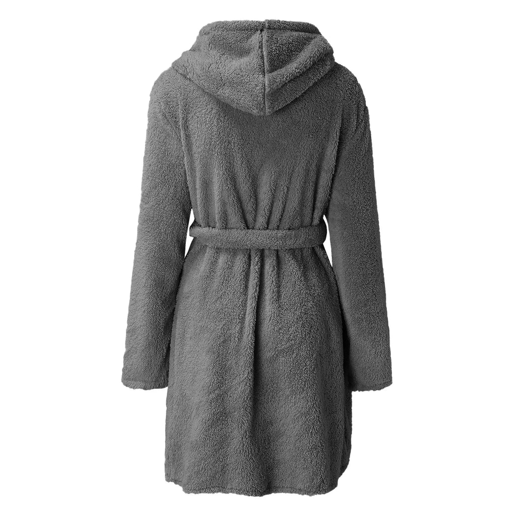 Autumn Winter Women Sexy Bath Robe Fluffy Plush Pyjamas Ladies Hooded Dressing Solid Color Gown Warm Bathrobe Female loungewear