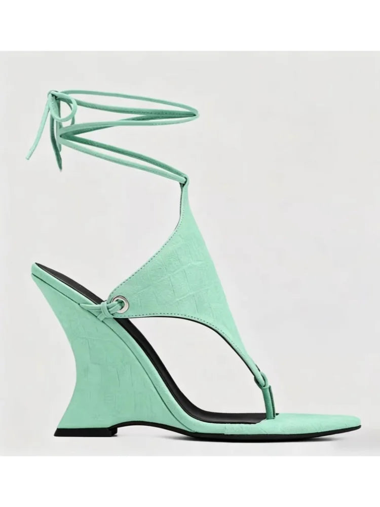 2026 European and American Women's Spring and Summer New Fashion Clip Toe Ankle Strap Irregular High Heels Walking Hollow Shoes