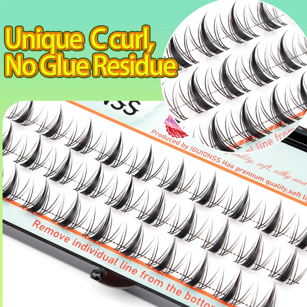 IGUIONSS Segmented False Eyelash Extension DIY Natural Individual Lash Makeup Tools Soft Easy to Operate Eyelashes