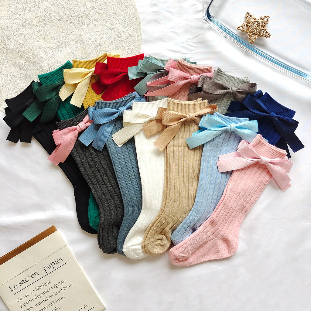14 Colors Princess Girls Long Sock Big Bowknot Infant Baby Stockings Kids Cotton Sock Knee High Breathable Soft Children Socken