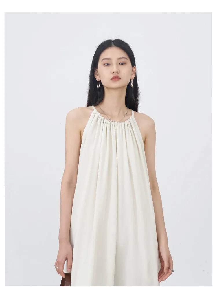 CHIC VEN Women Halter Dress A Line Solid Loose Casual Lace Up Black Sleeveless Holiday Female Long Dress Pullover Summer 2026