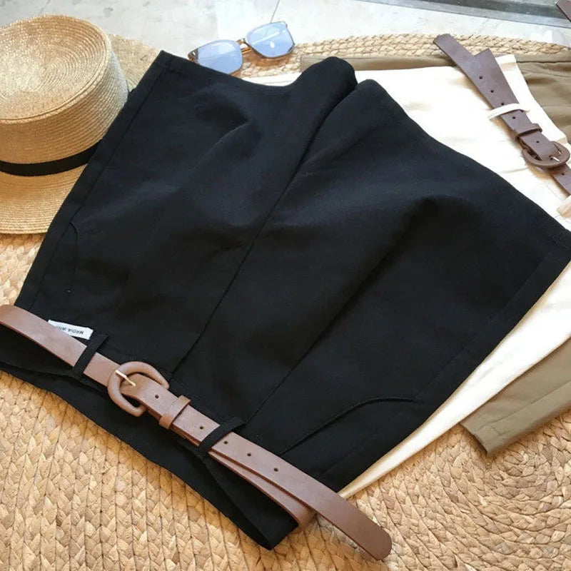 [Delivery belt] Summer new wide leg shorts Thin cotton A-frame shorts Office ladies classic loose casual zipper shorts for women