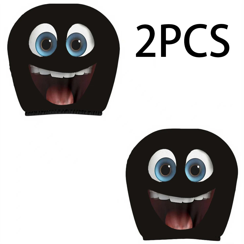 2PCS Double-sided Printed Smiling Face Car Headcase, Cute Fun Car Interior Personalized Decoration