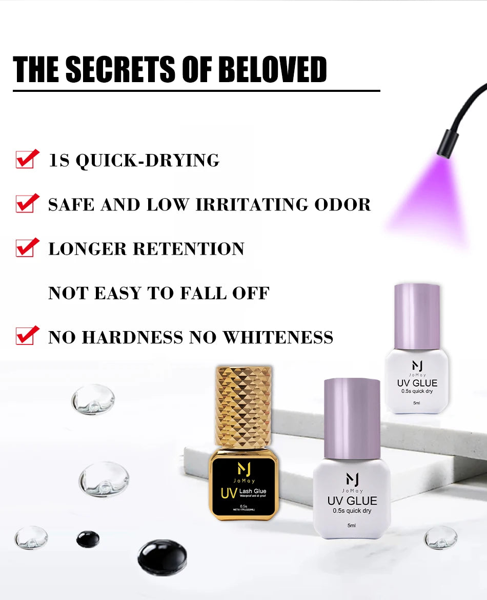 JOMAY 0.5Sec Eyelash Extension Glue Black Fast Dry UV Lashes Glue Black Eyelash Glue Lash Remover For UV Eyelash Extension