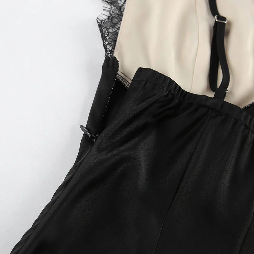 Tossy Lace V-Neck Printed Long Dress Women's Patchwork High Waist Slim Backless Summer 2026 New Dress Female Party Dress Gown